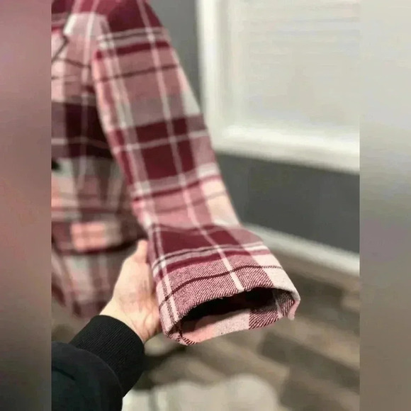 7 FOR ALL MANKIND Women Size S Pink/Red Plaid Double Breasted Peacoat Jacket - Picture 3 of 7